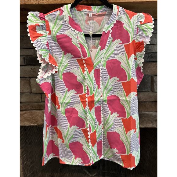 Mary Square Tops - Women’s MARY SQUARE Color Me Coral Kira Top Shirt Size M NWT *B9
